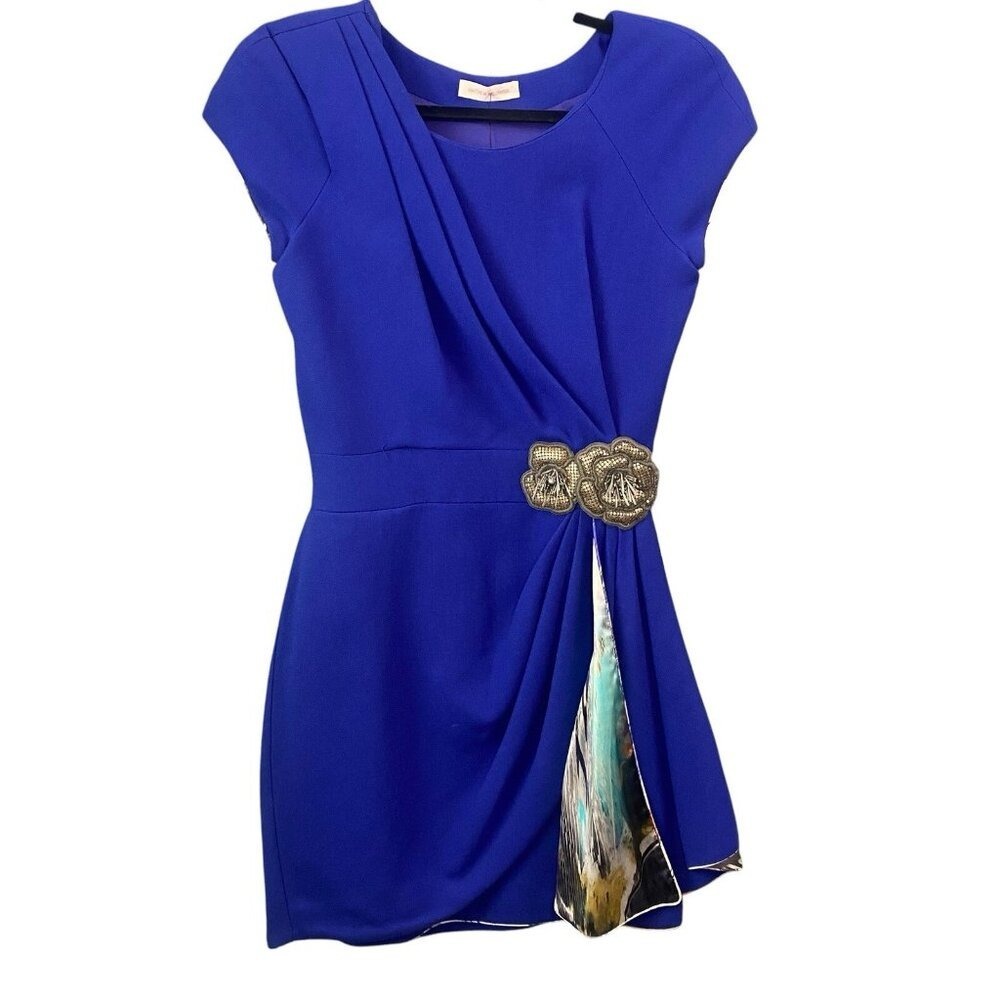 Vtg MATTHEW WILLIAMSON Women Wool Dress Sz 10 Blue Sophisticated Career 1-8